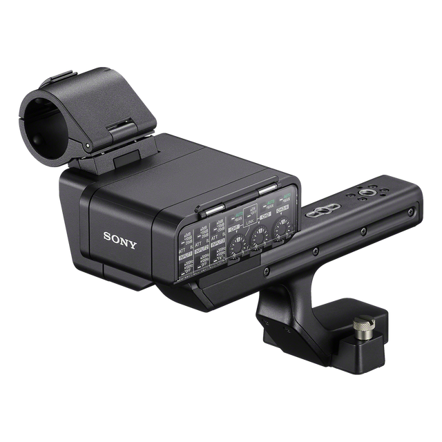 Sony XLR-H2 Handle Unit for FX5, angled view showing XLR inputs and gain controls