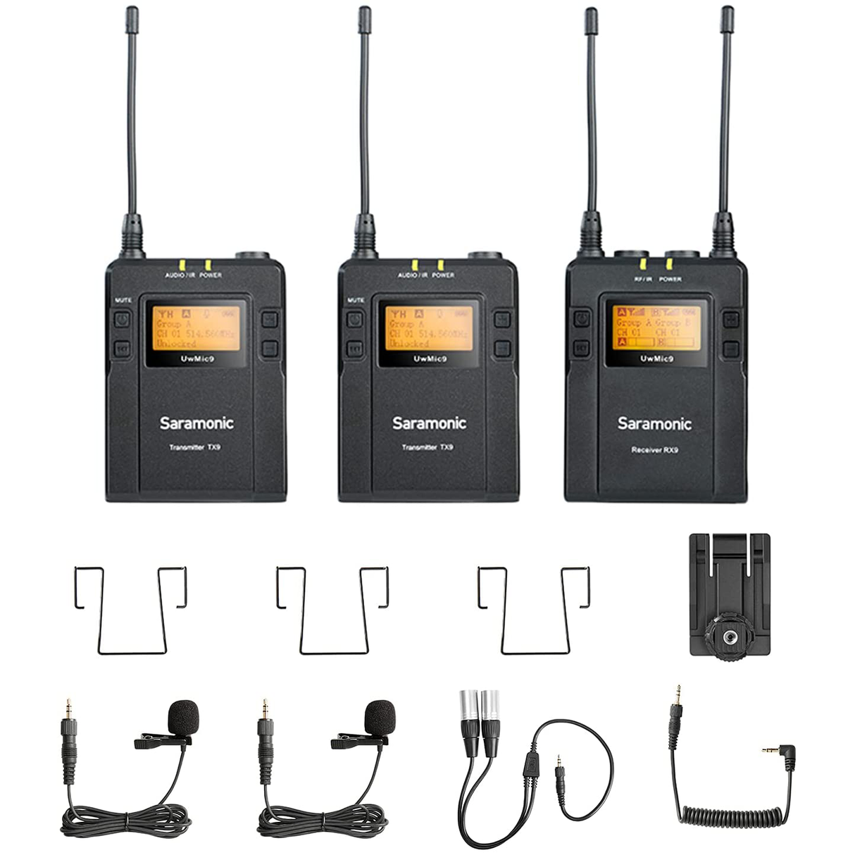 UwMic9 RX9+TX9+TX9 2-Person Wireless UHF Lavalier Mic System with Portable Camera-Mountable Receiver