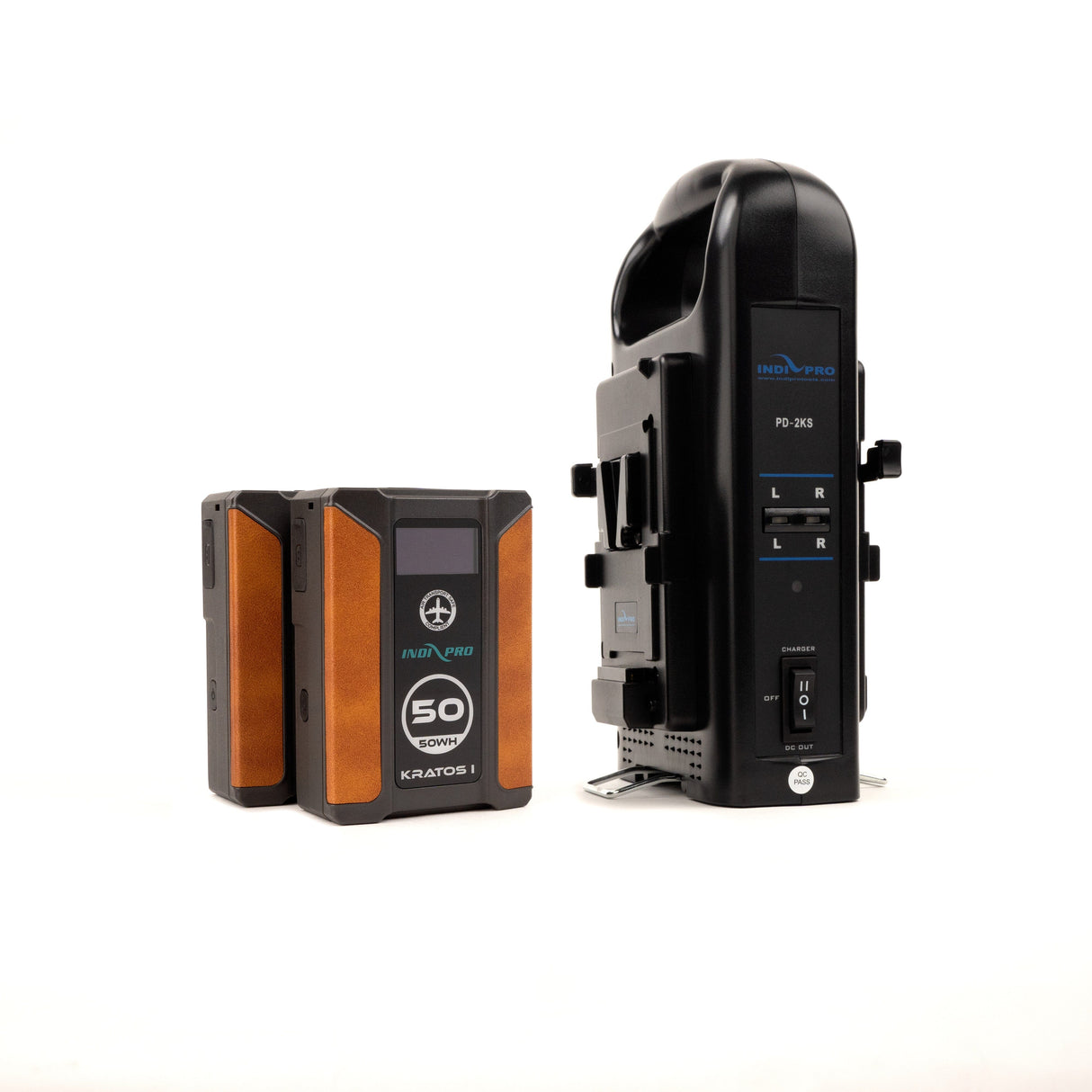 Indipro 2x Kratos 50Wh V-Mount Li-Ion Batteries and Dual V-Mount Battery Charger Kit