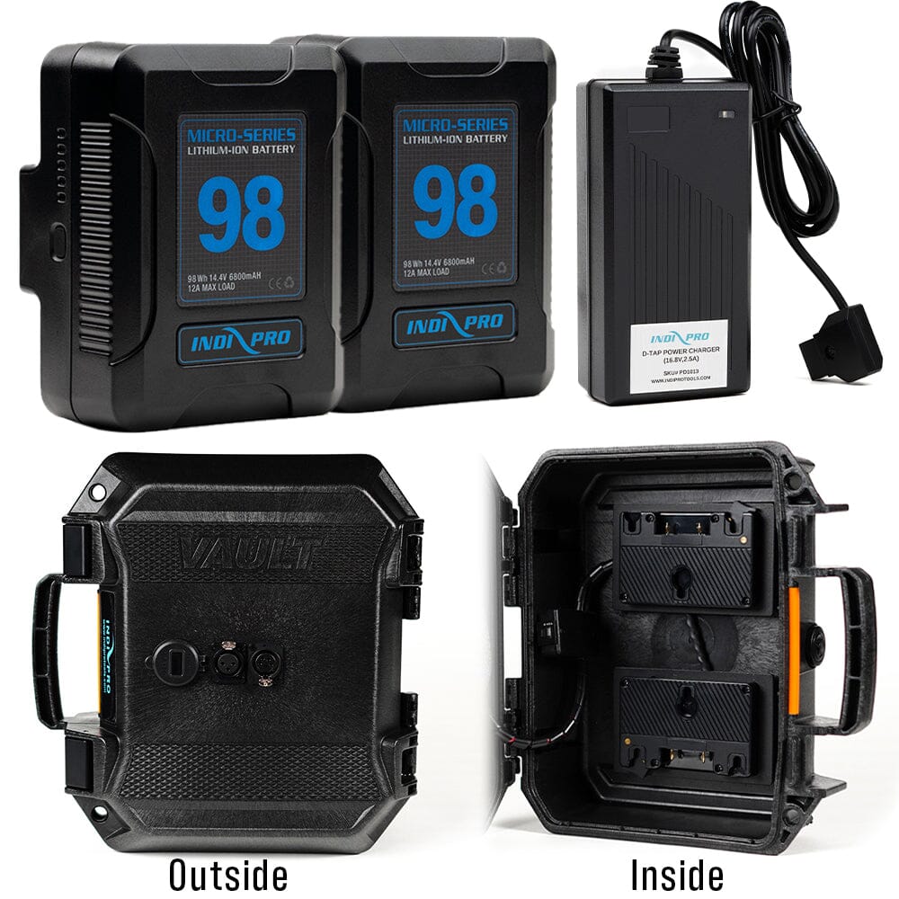 Indipro 2x Micro Series 98Wh Gold Mount Battery, Dual Charger & Dual Gold Mount Field Power Station Bundle