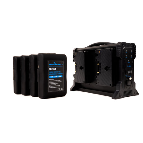 Indipro 4x Compact 95Wh Gold-Mount Li-Ion Batteries and Quad Gold-Mount Battery Charger Kit