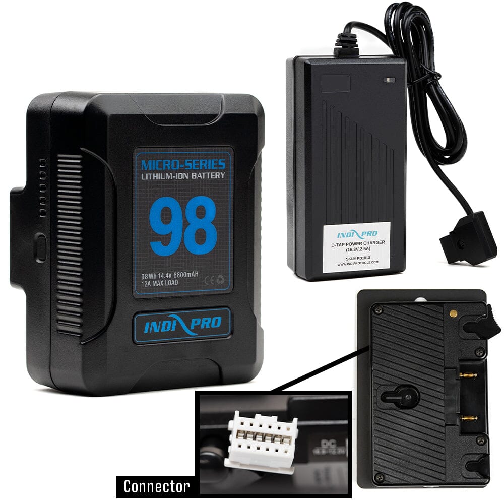 Indipro Micro Series 98Wh Gold Mount Battery, Charger & Gold Mount Plate for Blackmagic URSA Bundle