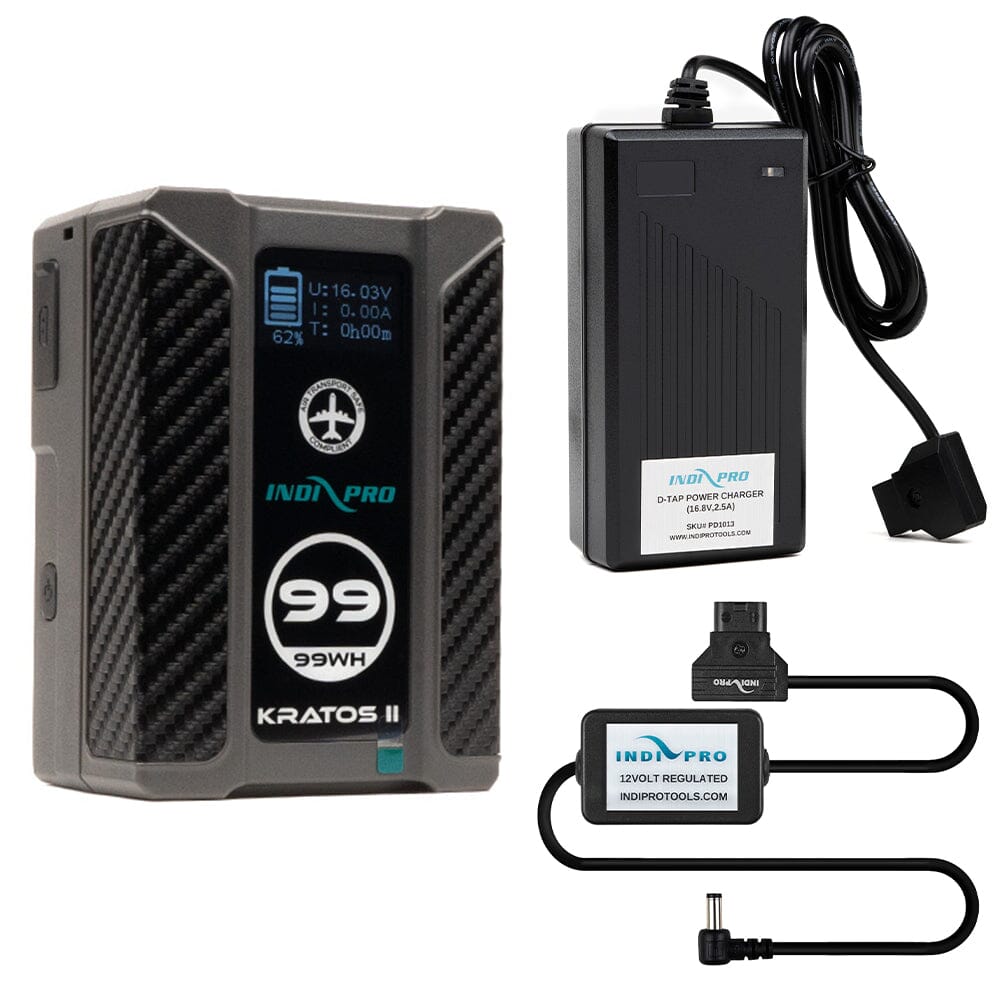 Indipro Kratos 99Wh V-Mount Battery, Charger & D-Tap for JVC GY-H 500U Camera Bundle