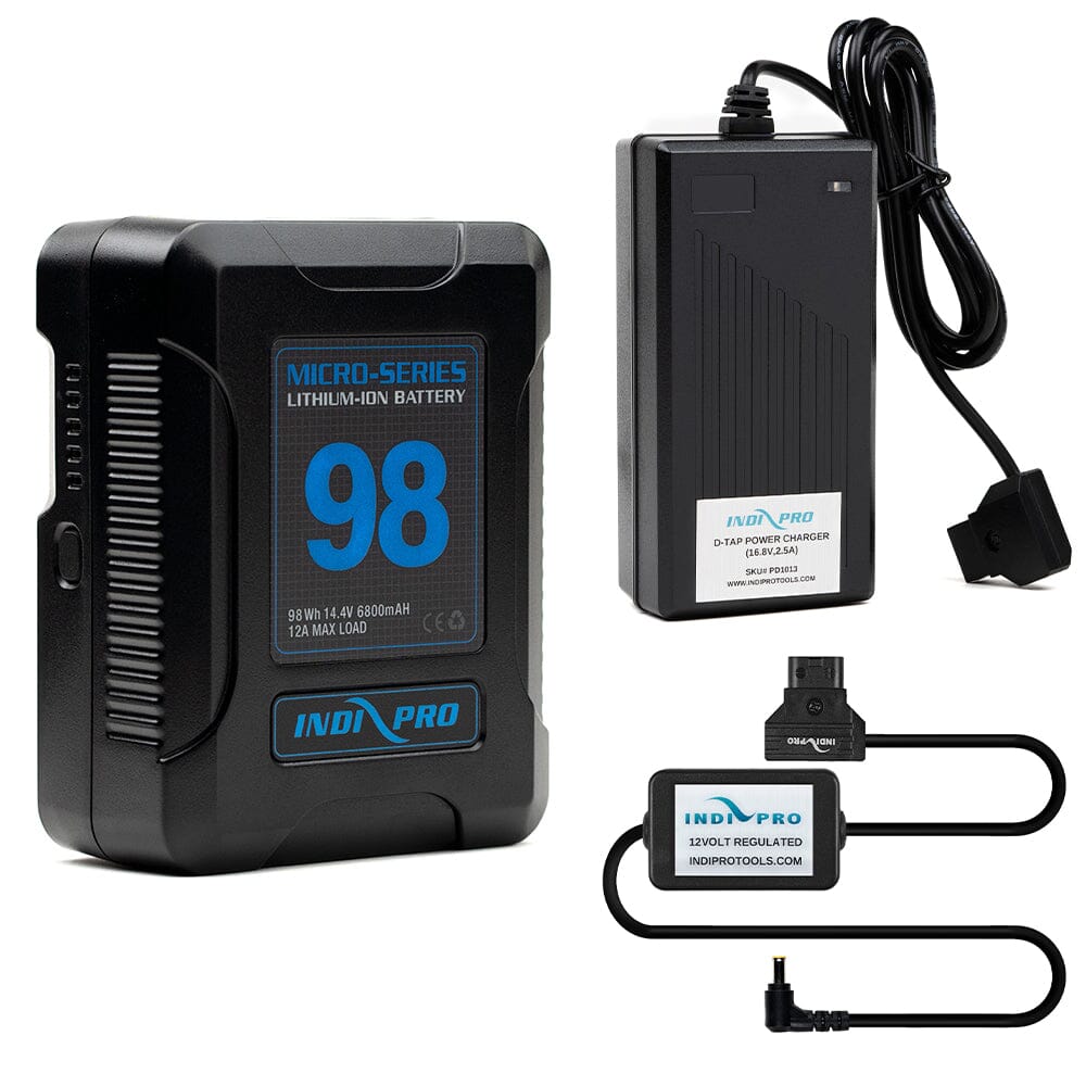 Indipro Micro Series 98Wh V-Mount Battery, Charger & D-Tap for Sony PXW-FS7 Camera Bundle