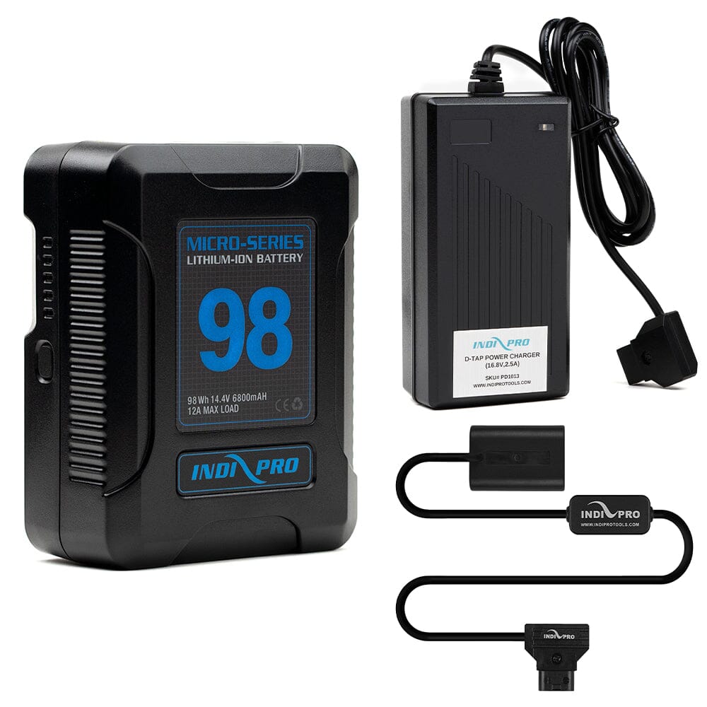 Indipro Micro Series 98Wh V-Mount Battery, Charger & D-Tap to Sony V-Series Battery Bundle