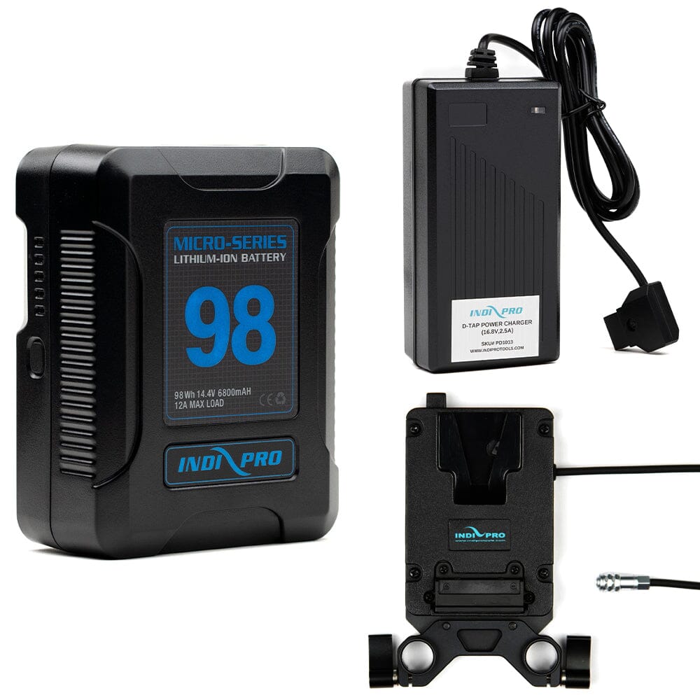 Indipro Micro Series 98Wh V-Mount Battery, Charger & Mini V-Mount Plate for BMPCC 4K/6K