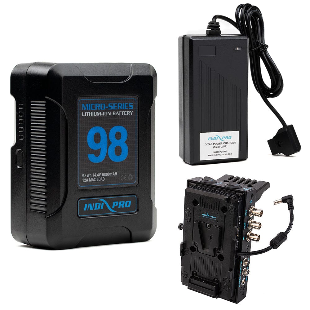 Indipro Micro Series 98Wh V-Mount Battery, Charger & V-Mount Nitro Plate for Sony PXW-FX9 Bundle