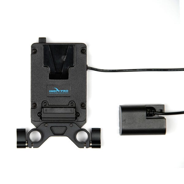 Indipro Mini V-Mount Adapter Plate to Canon LP-E6 Dummy Battery with 15mm Rod Mount (20")