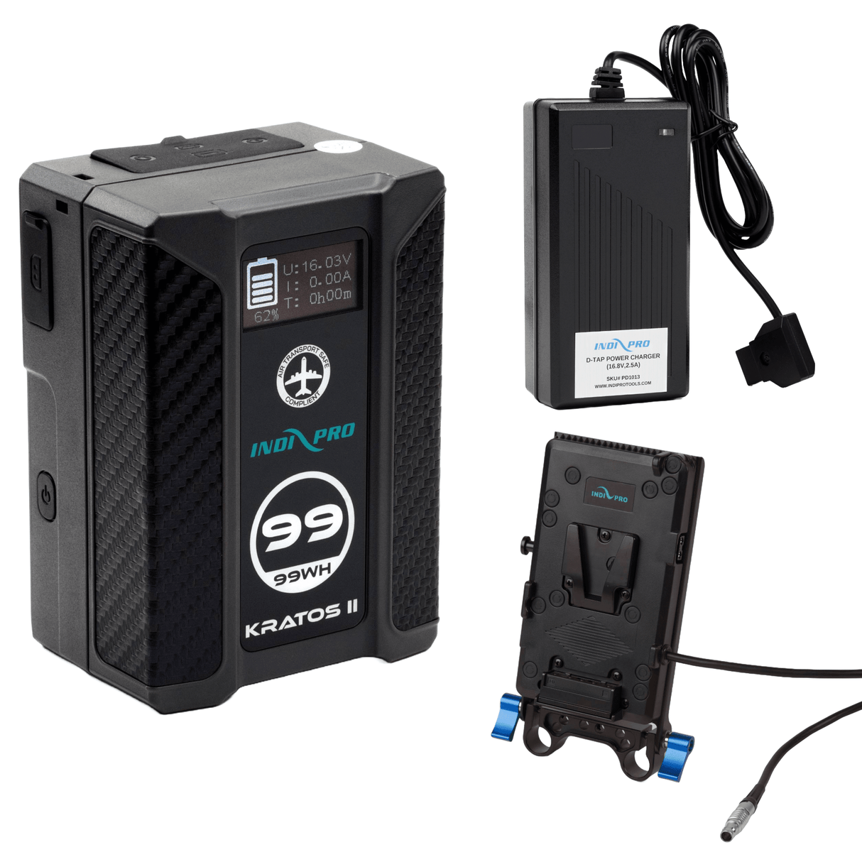 Indipro Power Bundle with 15mm V-Mount Plate for Blackmagic PYXIS (Kratos 99Wh, D-Tap Charger, V-Mount Plate for PYXIS)