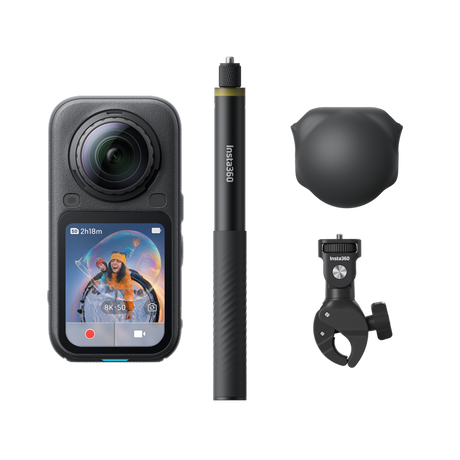 Insta360 X6 Essentials Bundle, Arctic White, with selfie stick and lens cap