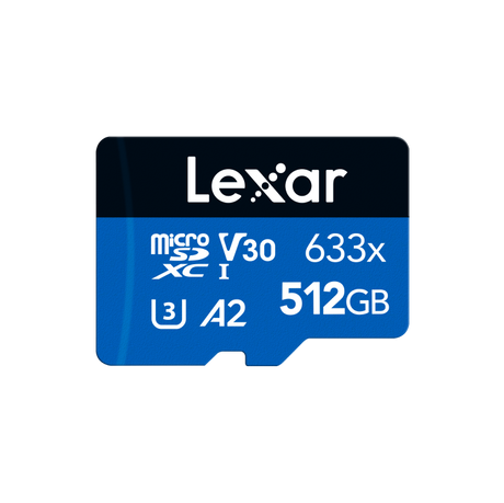 Lexar High-Performance 633x microSDXC UHS-I 512GB with SD Adapter — card and adapter