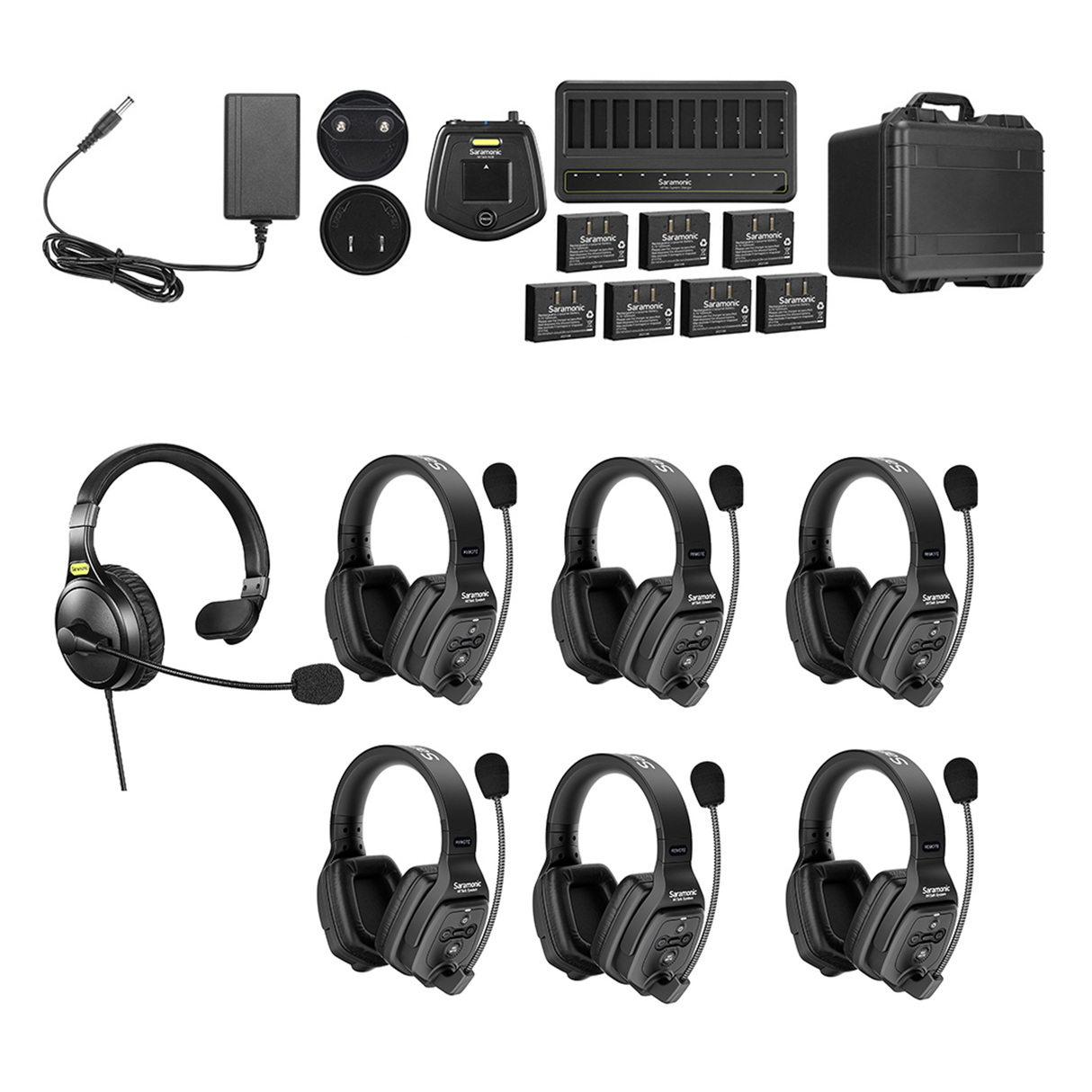 WiTalk-WT7D 7-Person Full-Duplex 1.9GHz Wireless Dual-Ear Headset Intercom System with Hub & Case