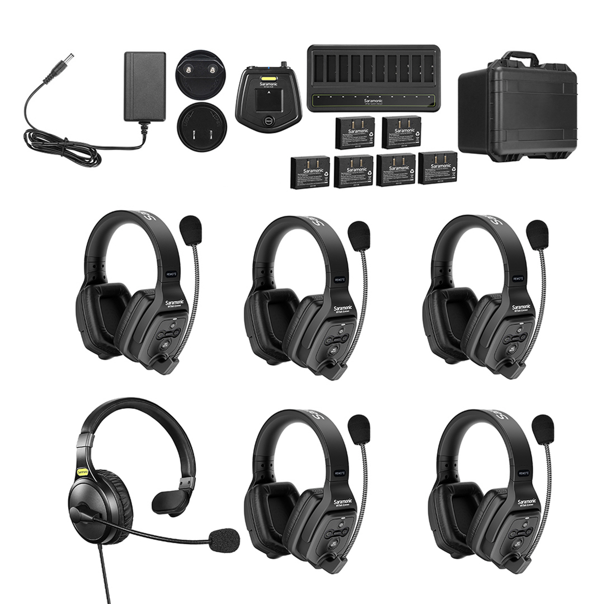 WiTalk-WT6D 6-Person Full-Duplex 1.9GHz Wireless Dual-Ear Headset Intercom System with Hub & Case
