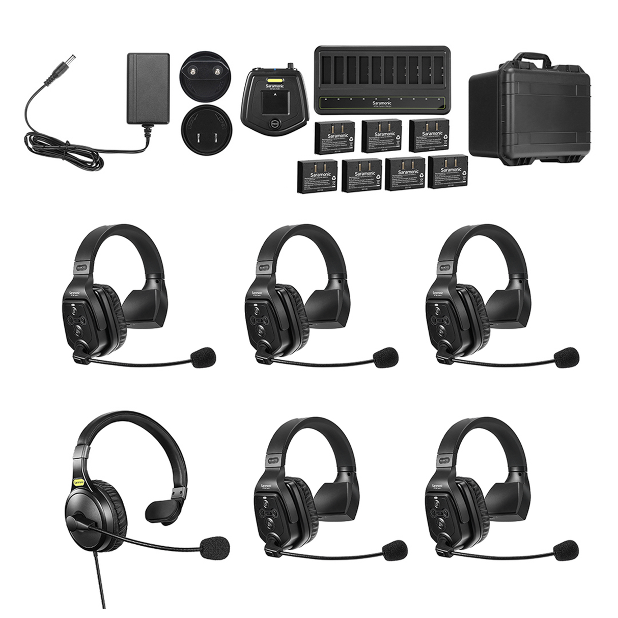 WiTalk-WT6S 6-Person Full-Duplex 1.9GHz Wireless Single-Ear Headset Intercom System with Hub & Case